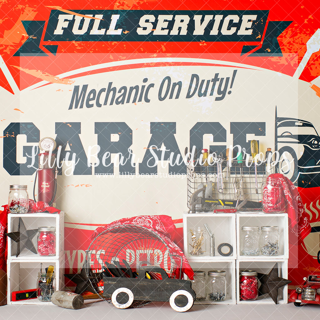 Dads Full Service Garage - Lilly Bear Studio Props, bodyshop, boy cars, car garage, cars, FABRICS, kids cars, mechanic