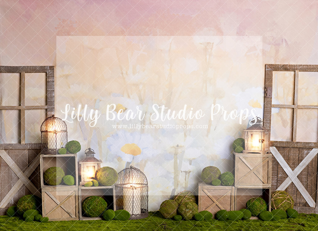 DAISY MOSS GARDEN - Lilly Bear Studio Props, boho spring, FABRICS, lanterns, moss, spring