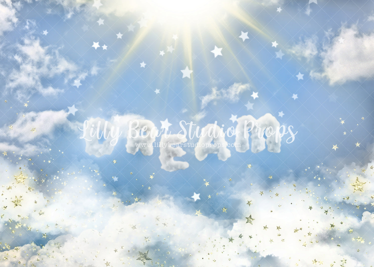 Dream Clouds - Lilly Bear Studio Props, blue clouds, clouds, clouds and stars, cotton clouds, Fabric, FABRICS, floating clouds, puffy clouds, sky clouds, stars clouds, white clouds, Wrinkle Free Fabric