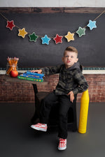 ABC Chalkboard Black - Lilly Bear Studio Props, alphabet, back to school, chalk, chalk board, classroom, Fabric, FABRICS, school, school brick, school photos, teacher, teacher's pet, Wrinkle Free Fabric