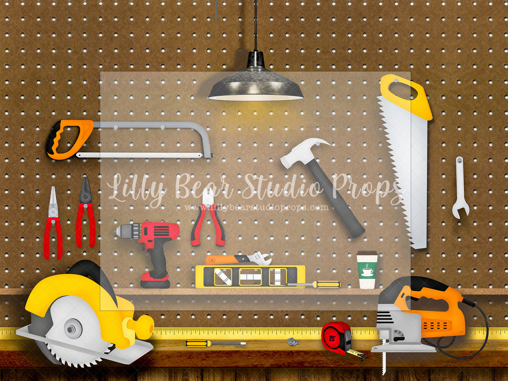 Dad's Tools - Lilly Bear Studio Props, Fabric, FABRICS, hammer, saw, tools, work bench, workshop