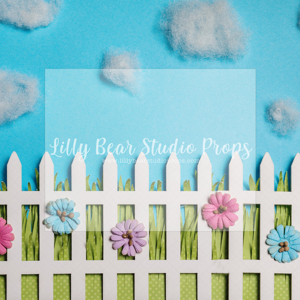 Daisy Picket Fence - Lilly Bear Studio Props, cherry blossoms, daisies, daisy, daisy floral, daisy flowers, daisy garden, FABRICS, flowers, picket fence, spring, spring garden, spring mini, white picket fence