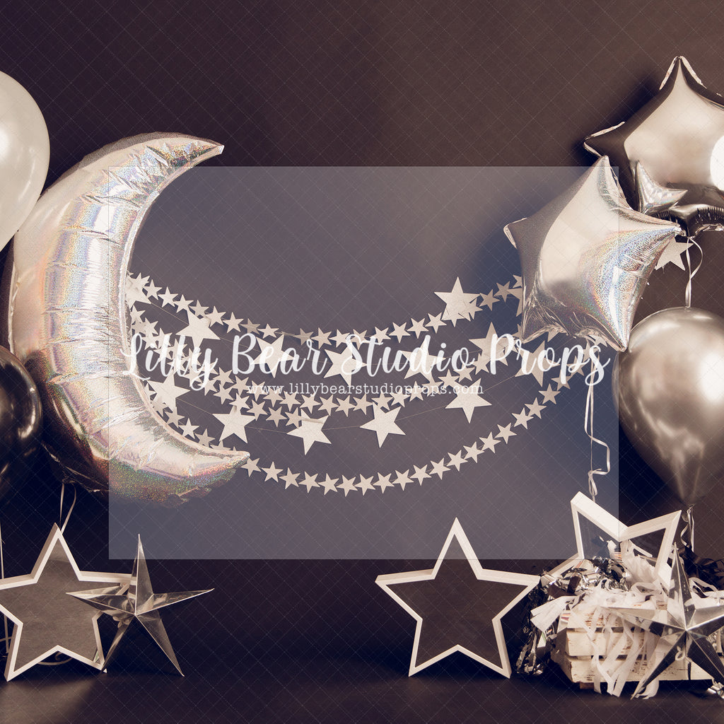 Dark Nights - Lilly Bear Studio Props, birthday, moon, party, silver balloons, silver decor, silver moon, silver party, silver stars, stars