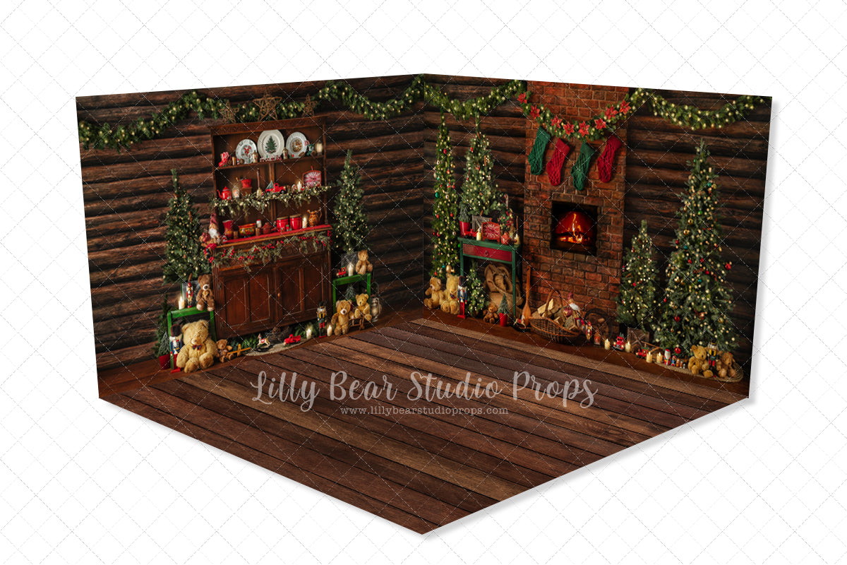 Deck The Halls Room - Lilly Bear Studio Props, black fireplace, bohemian christmas, bohemian fireplace, bohemian mantel, boho, boho christmas, boho holiday, boho mantel, christmas, christmas mantel, christmas village, evergreen trees, evergreens, Fabric, fireplace, holiday, holiday christmas, mantel, Pampas, pine trees, white christmas, white holiday, Wrinkle Free Fabric