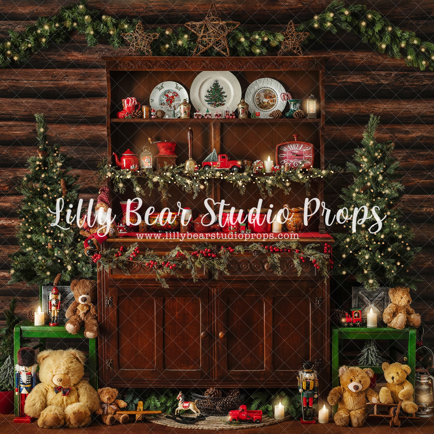 Deck The Halls - Lilly Bear Studio Props, arctic pines, christmas, christmas village, evergreen trees, evergreens, Fabric, gnomes, holiday, holiday christmas, pillows, pine trees, red curtains, santa window, silver winter, snow, snowflakes, snowy forest, snowy pine, snowy pine trees, snowy trees, village, white christmas, white holiday, white winter, winter, winter christmas, winter diamond, winter lodge, Wrinkle Free Fabric