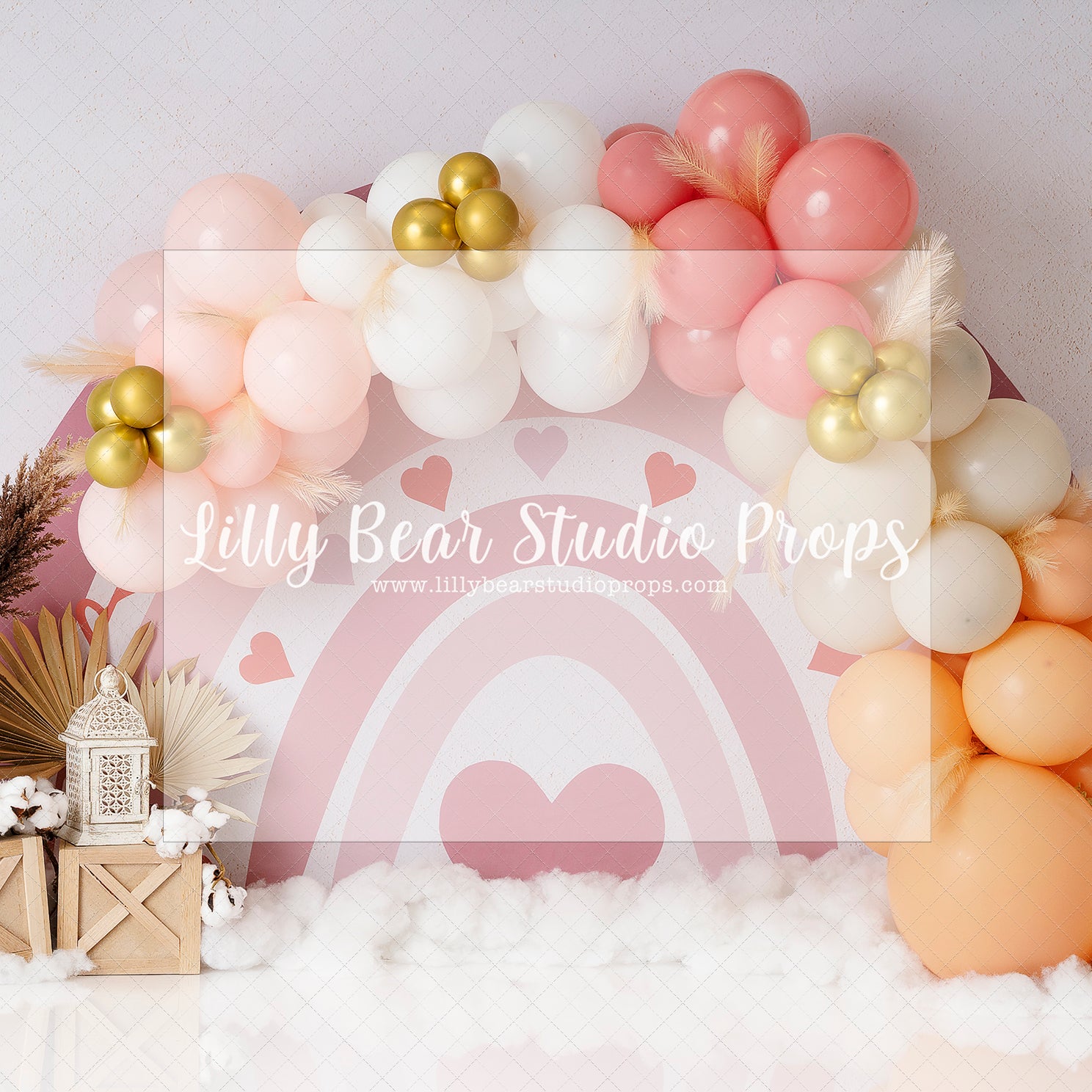 Delilah's Boho Arch - Lilly Bear Studio Props, blush boho rainbow, boho balloon garland, boho pastel rainbow, boho pink rainbow, boho rainbow, boho teepee, heart rainbow, hearts, neutral garland, pastel rainbow, pink boho rainbow, pink hearts, pink rainbow, rainbow, spring, teepee, Wrinkle Free Fabric