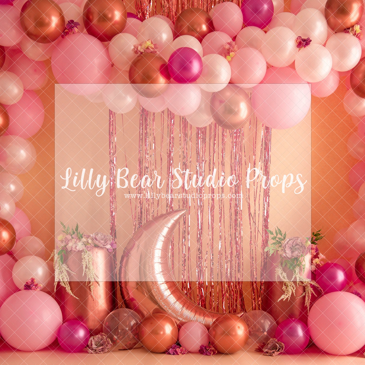 Over The Moon Balloon Arch - Lilly Bear Studio Props, balloon wall, gold star, gold stars, moon, moon and stars, pastel, stars, white balloon wall