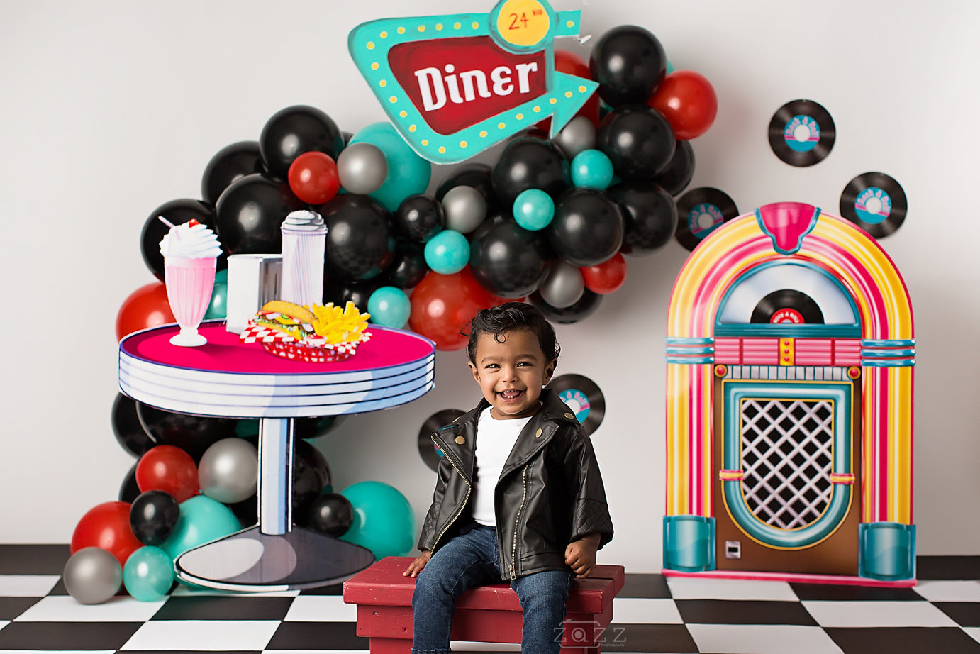 It's Diner Time by Zazz Photography sold by Lilly Bear Studio Props, balloon arch - balloon garland - balloons - black