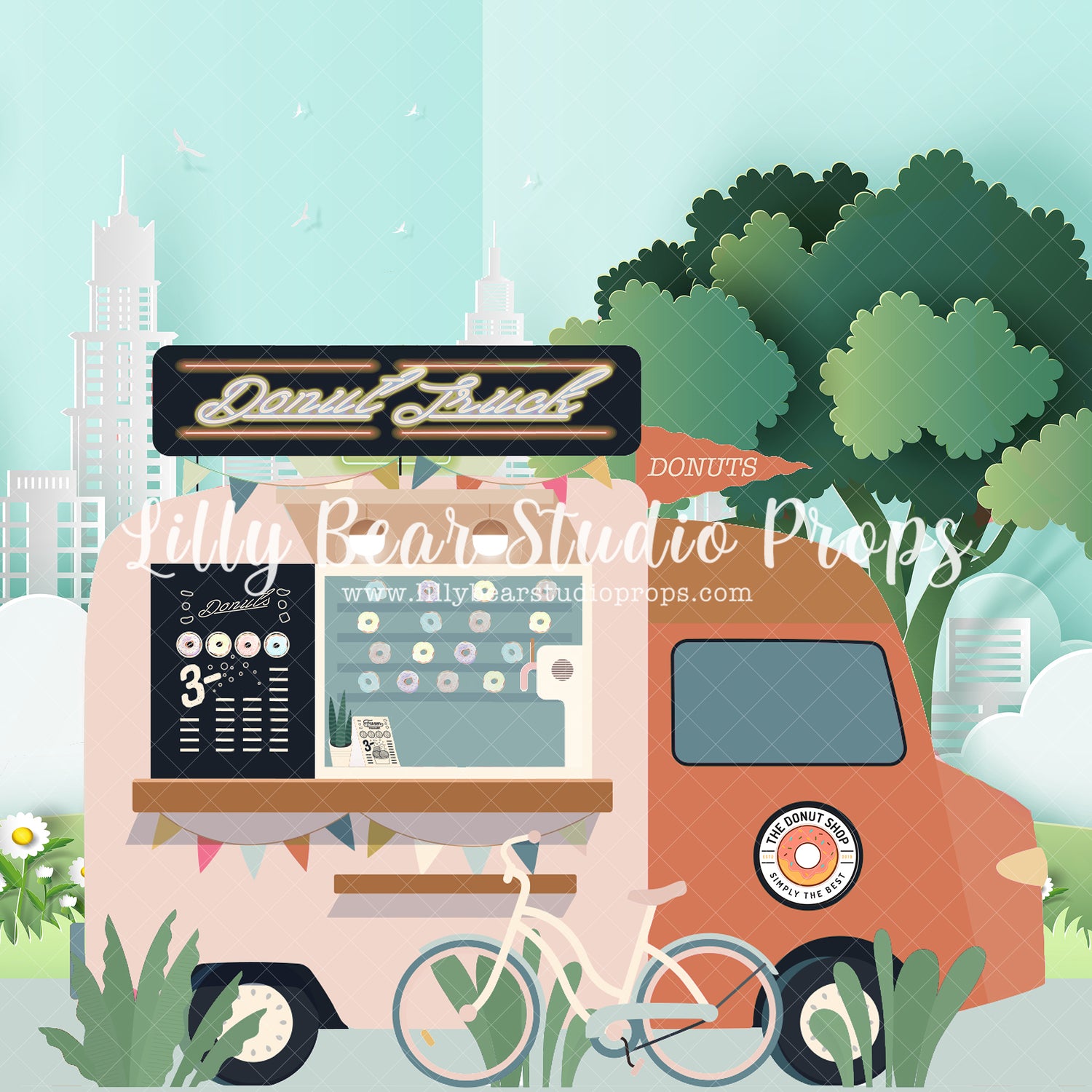 Donut Truck - Lilly Bear Studio Props, boy cake smash, cake smash, chocolate donuts, donut, donut group up, donut growup, donut party, donut truck, donuts, Fabric, sprinkle donuts, truck, vintage truck, Wrinkle Free Fabric