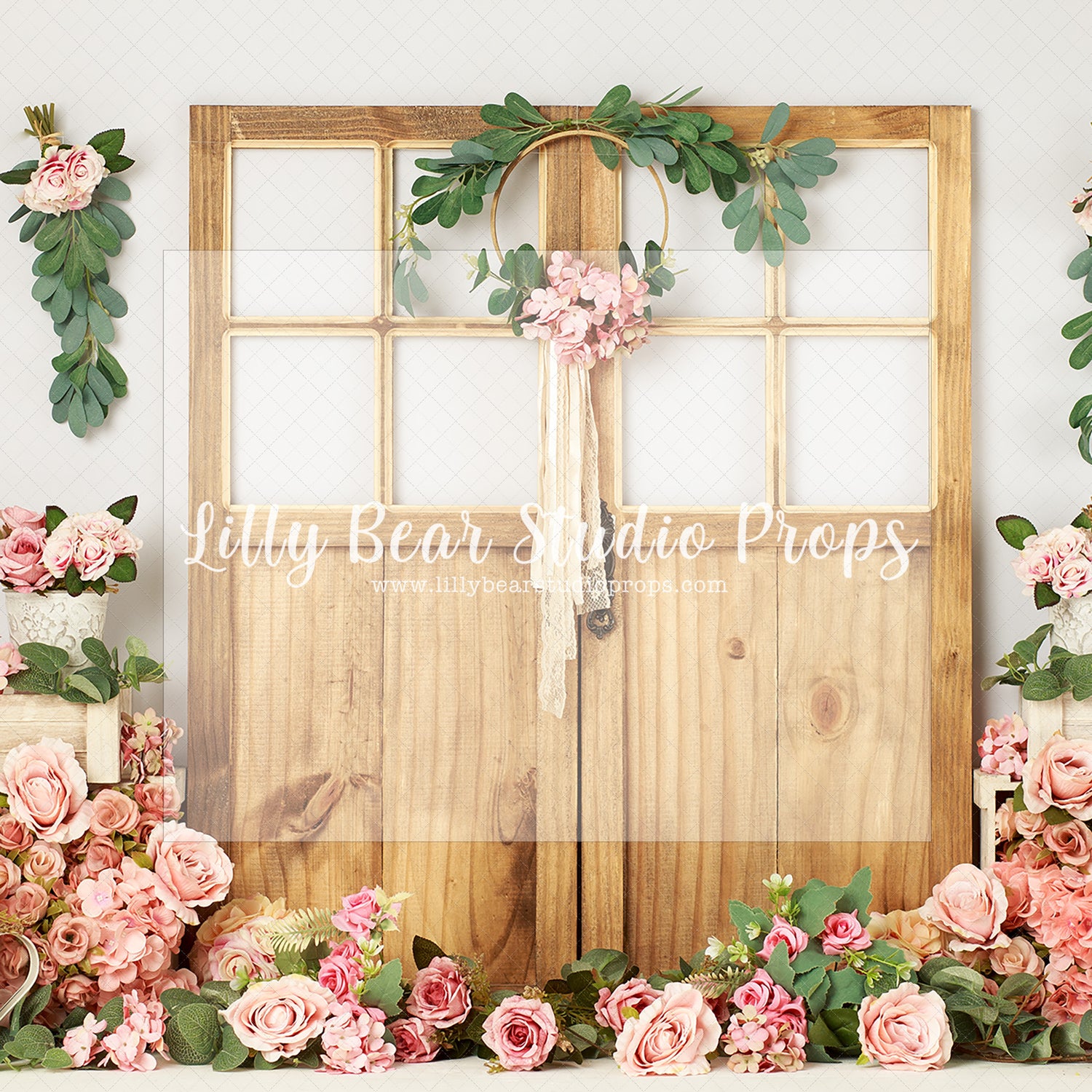 Door Of Flowers - Lilly Bear Studio Props, artistic floral, barn door, barn doors, floral, floral garden, floral pink, florals, flower barn doors, Peonies, pink floral, roses, spring floral, vintage floral