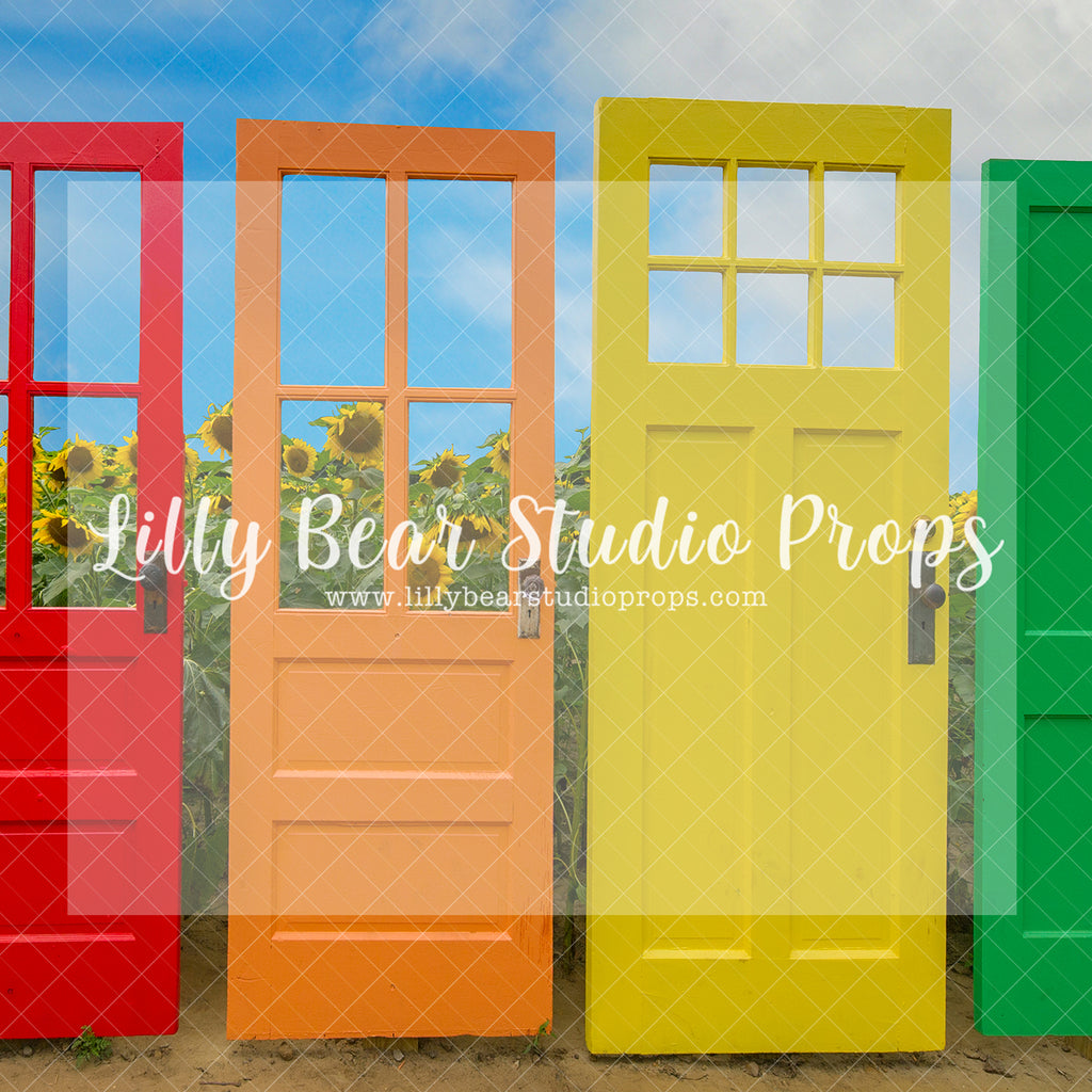 Doors to the Sun - Lilly Bear Studio Props, colorful doors, doors, FABRICS, rainbow doors, spring, sunflower field