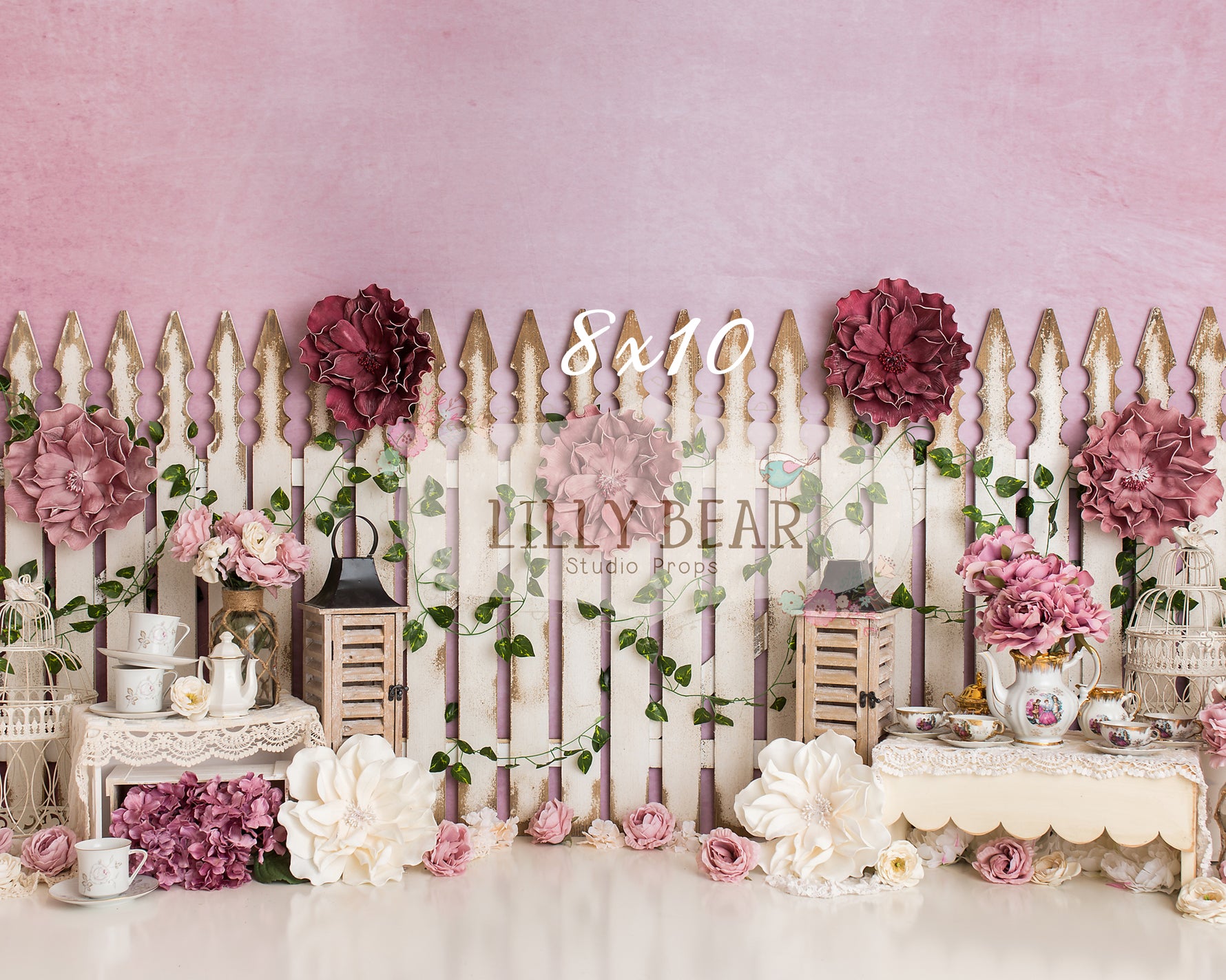 Dusty Rose Garden by Lilly Bear Studio Props sold by Lilly Bear Studio Props, FABRICS - fence - floral - florals - flow