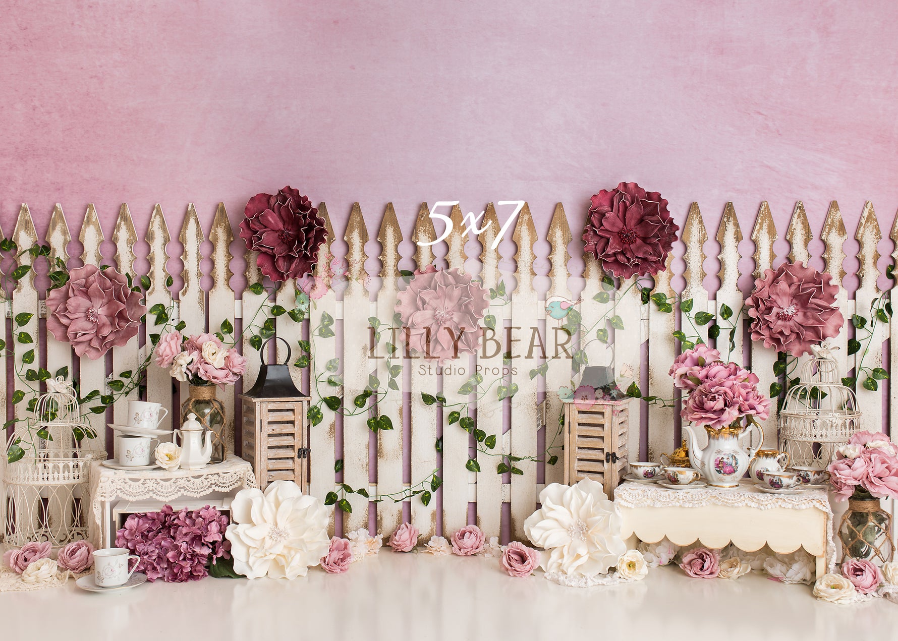 Dusty Rose Garden by Lilly Bear Studio Props sold by Lilly Bear Studio Props, FABRICS - fence - floral - florals - flow