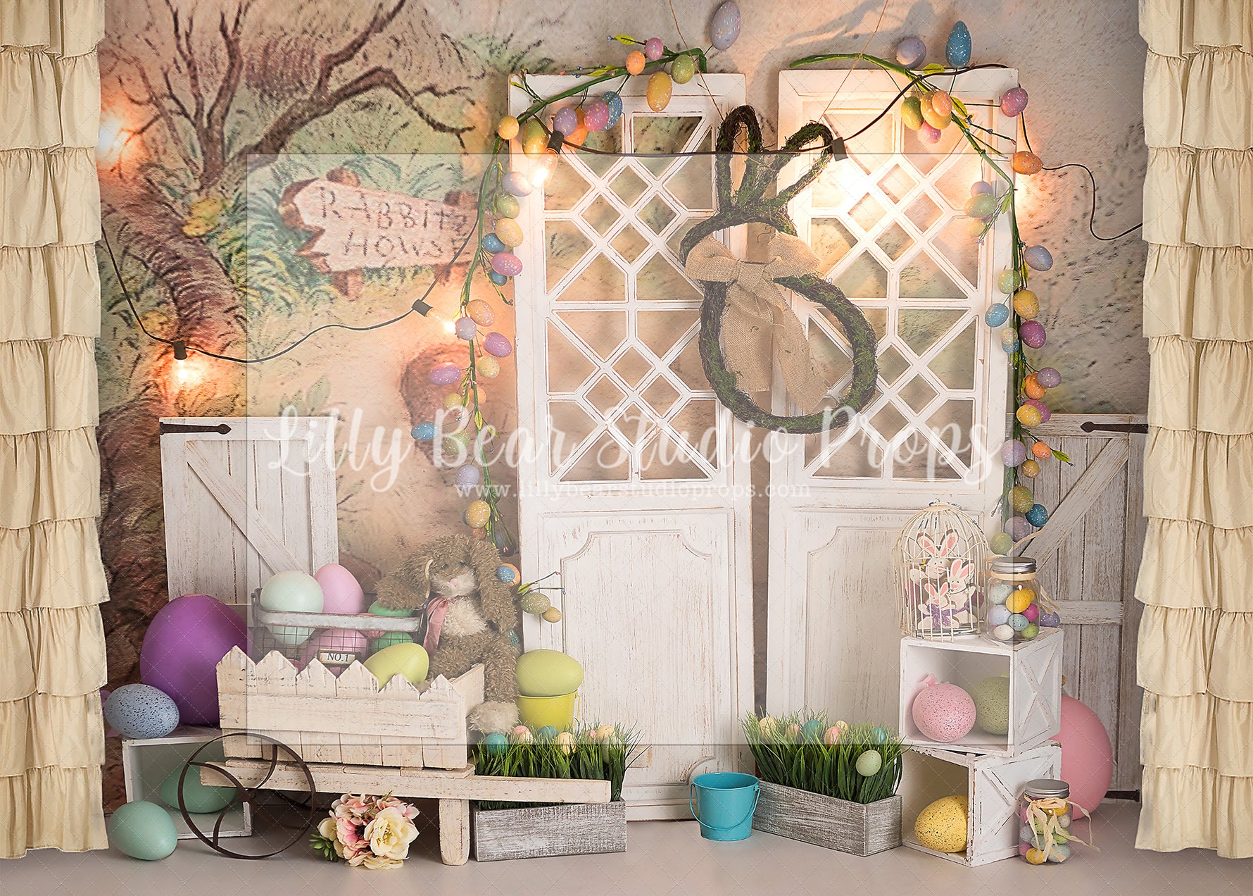 Easter Bunny House - Lilly Bear Studio Props, barn doors, bunnies, bunny, easter, easter backdrop, easter bunny, easter doors, easter egg, easter eggs, easter flowers, easter mini, FABRICS, happy easter, some bunnies one, some bunny is one, some bunny's one, spring barn doors, spring bunny, white barn doors