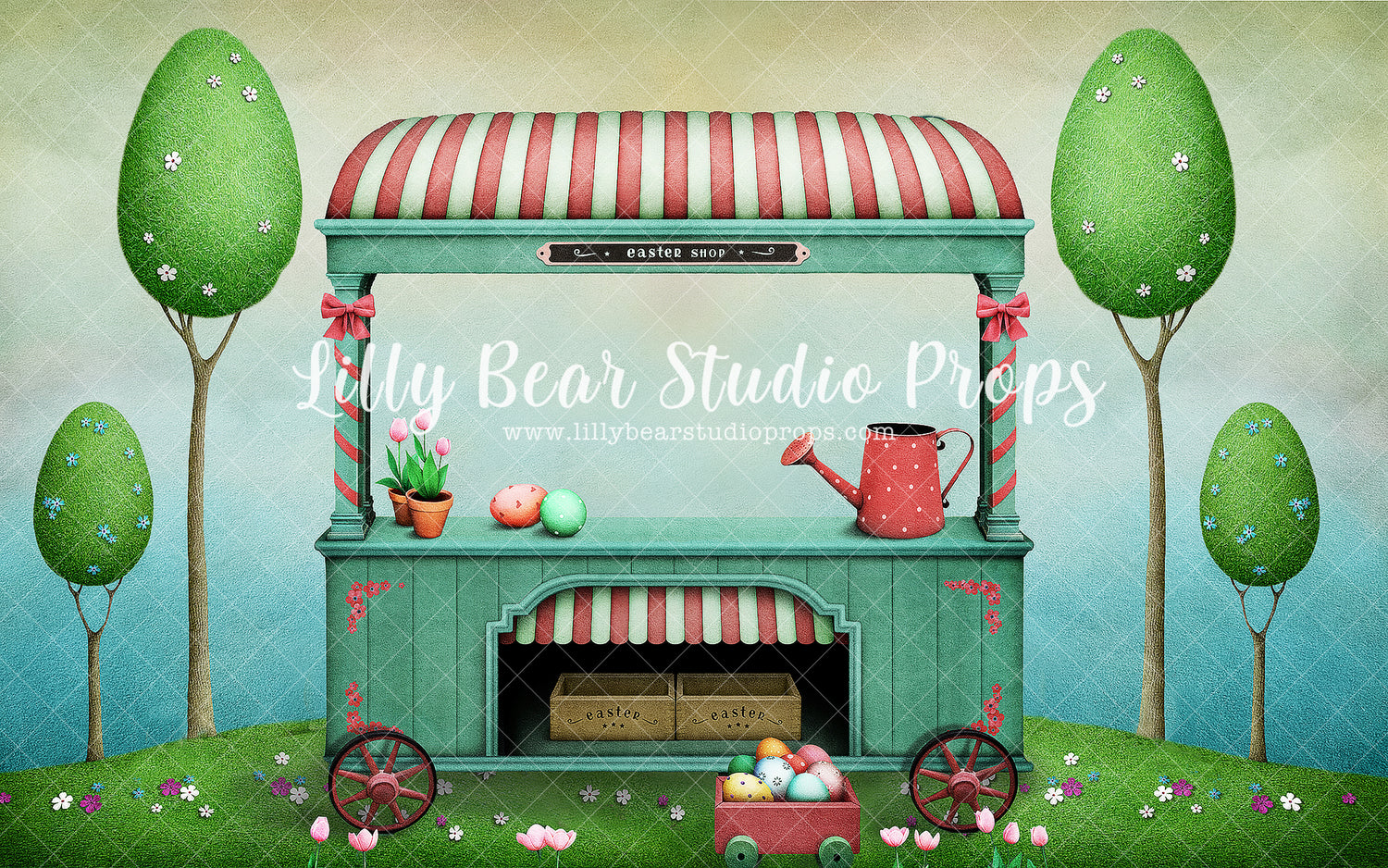 Easter Cart by Lilly Bear Studio Props sold by Lilly Bear Studio Props, blue floral - blue flower - blue flowers - brig