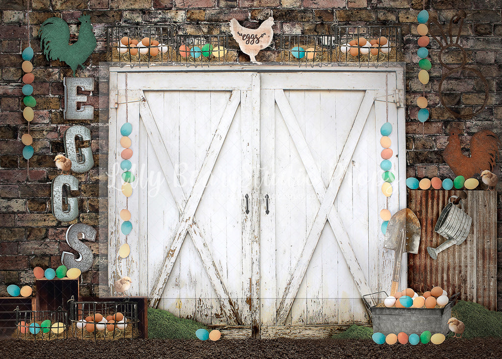 Easter Egg Barn Doors - Lilly Bear Studio Props, barn doors, bunnies, bunny, easter, easter backdrop, easter bunny, easter doors, easter egg, easter eggs, easter flowers, easter mini, FABRICS, happy easter, some bunnies one, some bunny is one, some bunny's one, spring barn doors, spring bunny, white barn doors