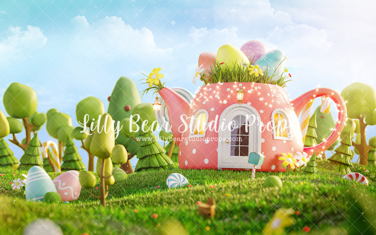 Easter Tea Time by Lilly Bear Studio Props sold by Lilly Bear Studio Props, blue floral - blue flower - blue flowers