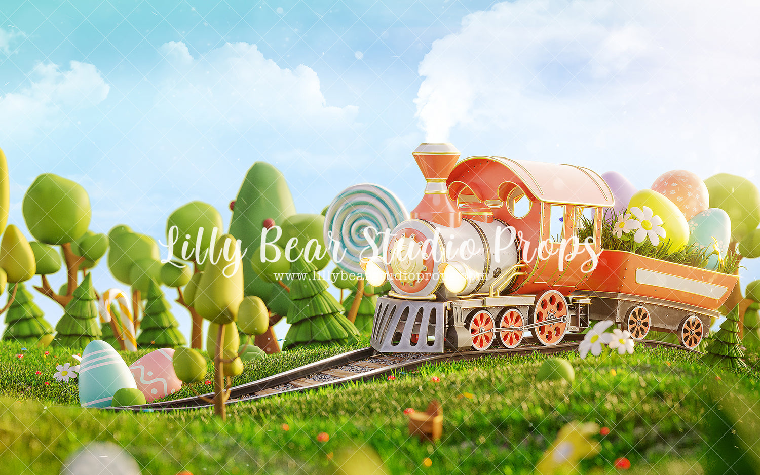 Easter Train by Lilly Bear Studio Props sold by Lilly Bear Studio Props, blue floral - blue flower - blue flowers - bri