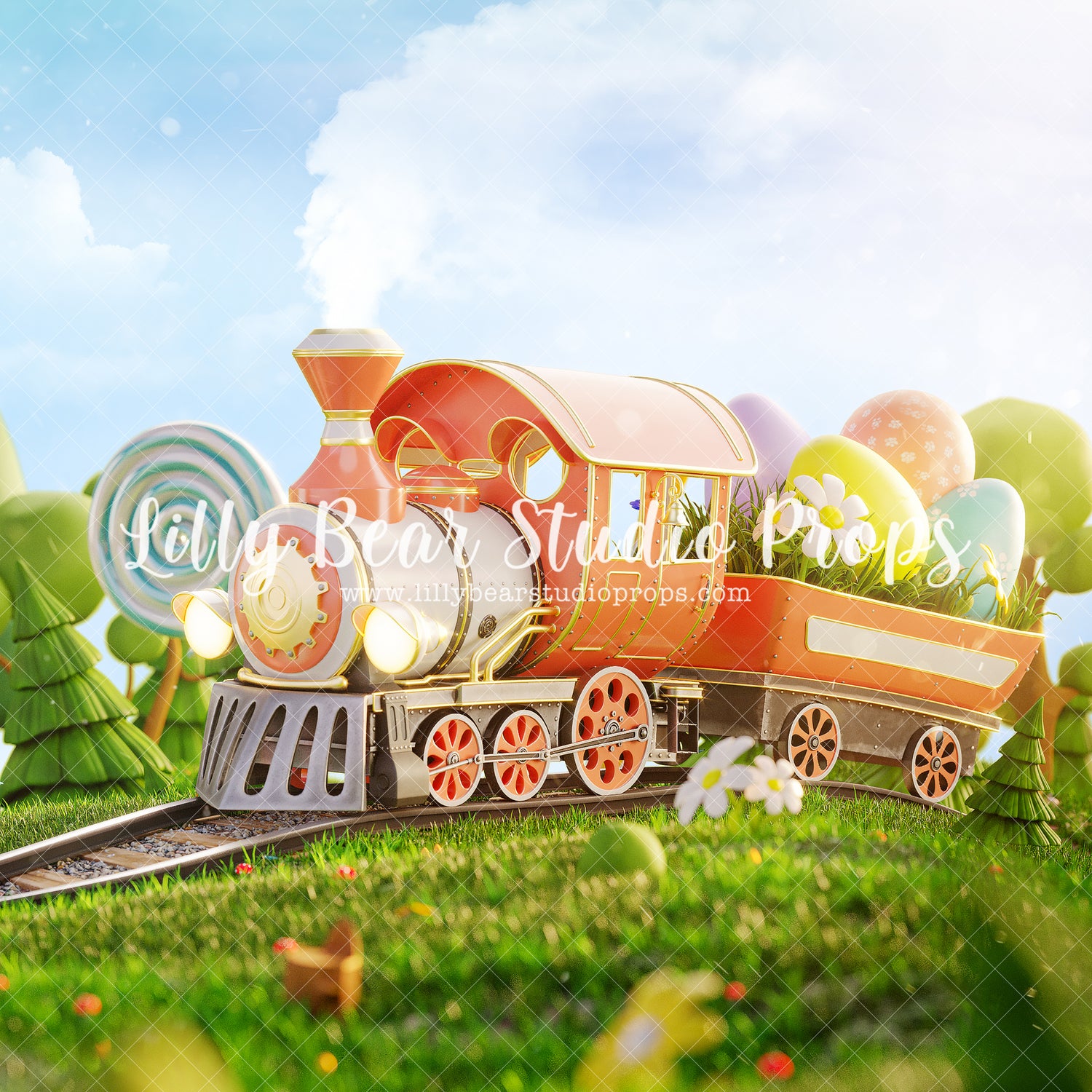 Easter Train by Lilly Bear Studio Props sold by Lilly Bear Studio Props, blue floral - blue flower - blue flowers - bri
