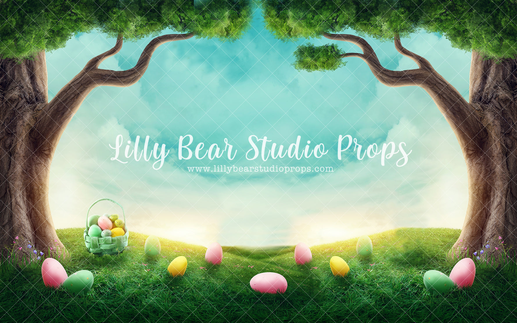 Easter Woods - Lilly Bear Studio Props, bunny, color eggs, cotton tail, cute, down the rabbit hole, easter, easter basket, easter bunny, easter egg, easter eggs, easter tree, egg, eggs, FABRICS, happy easter, hills, pastel, sky, some bunnies one, some bunny is one, spring, spring hill, spring tree, tree
