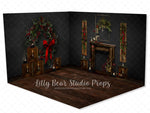Big Ebony Xmas Bow Room - Lilly Bear Studio Props, black fireplace, bohemian christmas, bohemian fireplace, bohemian mantel, boho, boho christmas, boho holiday, boho mantel, christmas, christmas mantel, christmas village, evergreen trees, evergreens, Fabric, fireplace, holiday, holiday christmas, mantel, Pampas, pine trees, white christmas, white holiday, Wrinkle Free Fabric