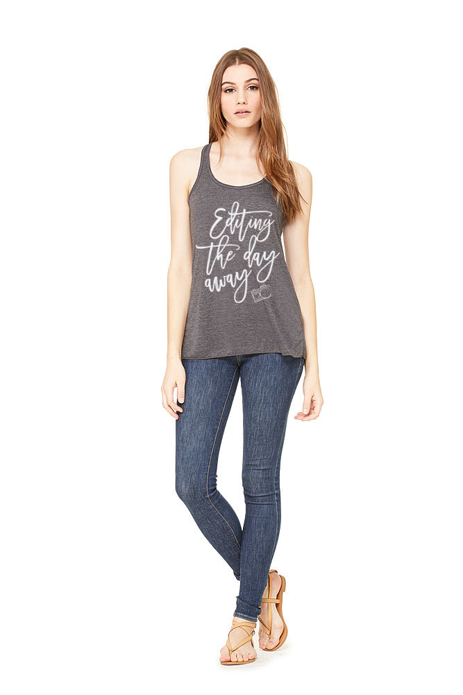 Editing the Day Away - Grey Flowy Racerback Tank by Lilly Bear Studio Props sold by Lilly Bear Studio Props, editing