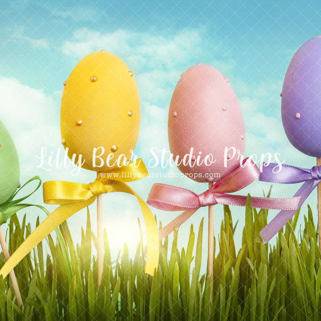 Eggs in the Grass - Lilly Bear Studio Props, color eggs, cotton tail, easter, easter basket, easter bunny, easter egg, easter eggs, easter tree, egg, eggs, FABRICS, grass, green grass, happy easter, hills, pastel, sky, spring, spring hill