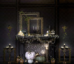 Elegant Autumn Fireplace - Lilly Bear Studio Props, autumn, autumn colors, autumn forest, autumn leaves, autumn time, black fireplace, candelabra, candles, dark fireplace, FABRICS, fall fireplace, fall pumpkins, fireplace, fireplace frames, halloween fireplace, pumpkin fireplace, Pumpkin one, spooky fireplace, white pumpkin, white pumpkins