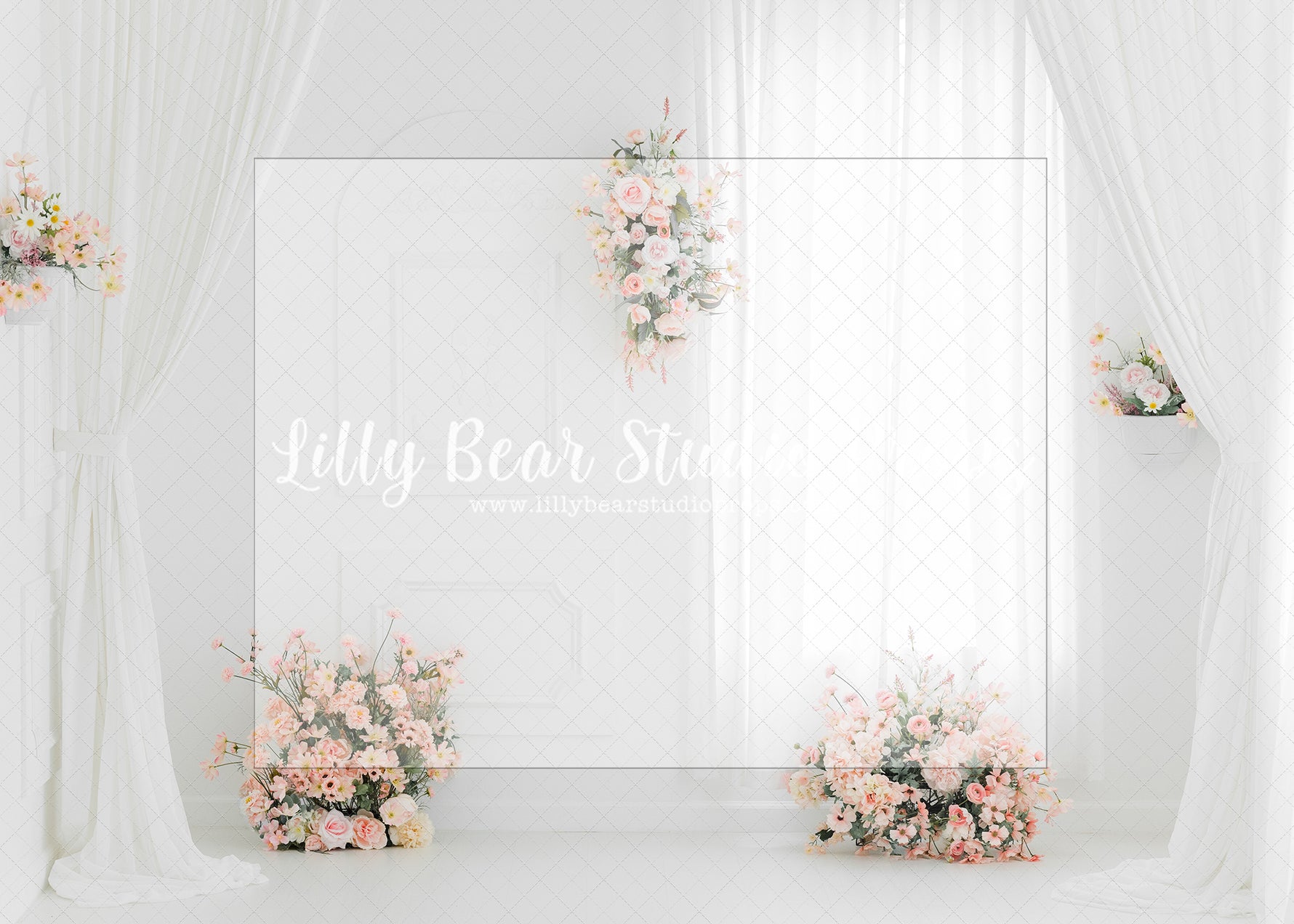 Elizabeth's Parlour - Lilly Bear Studio Props, ballet, balloons, butterfly, butterfly balloons, butterfly flowers, canopy, FABRICS, floral, flowers, girl flowers, one, Peonies, pink, pink balloons, pink canopy, pink floral, pink girl, purple balloons, white balloons