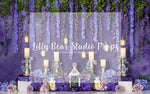 Enchanted Night Garden - Lilly Bear Studio Props, aladdin, blue and purple, blue flowers, candles, fabric, fairy garden, fairy garden night, fine art, floral, floral garden, garden, garden flowers, garden garland, garden love, garden tea party, girls, hand painted, jasmine, lanterns, magical fairy garden, magical garden, poly, pretty garden, purple flowers, spring garden, vinyl