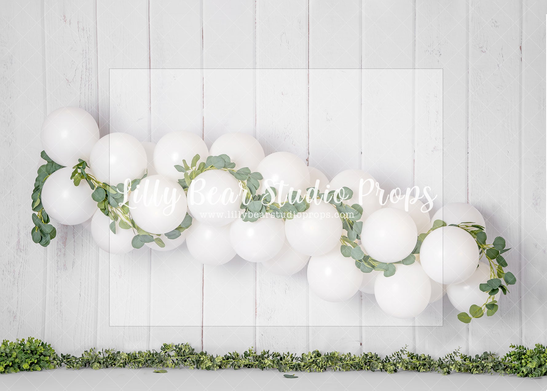 Eucalyptus White - Lilly Bear Studio Props, boho balloons, eucalyptus, eucalyptus balloon, eucalyptus balloon arch, eucalyptus birthday, eucalyptus garden, fabric, fine art, girls, one-derland, onederland, poly, simple garland, vinyl, white balloon garland, white balloons, white winter, winter, winter diamond, winter garland, Wrinkle Free Fabric
