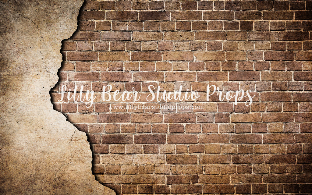 Exposed Brick Wall by Lilly Bear Studio Props sold by Lilly Bear Studio Props, backdrop - brick - brown brick - cracked