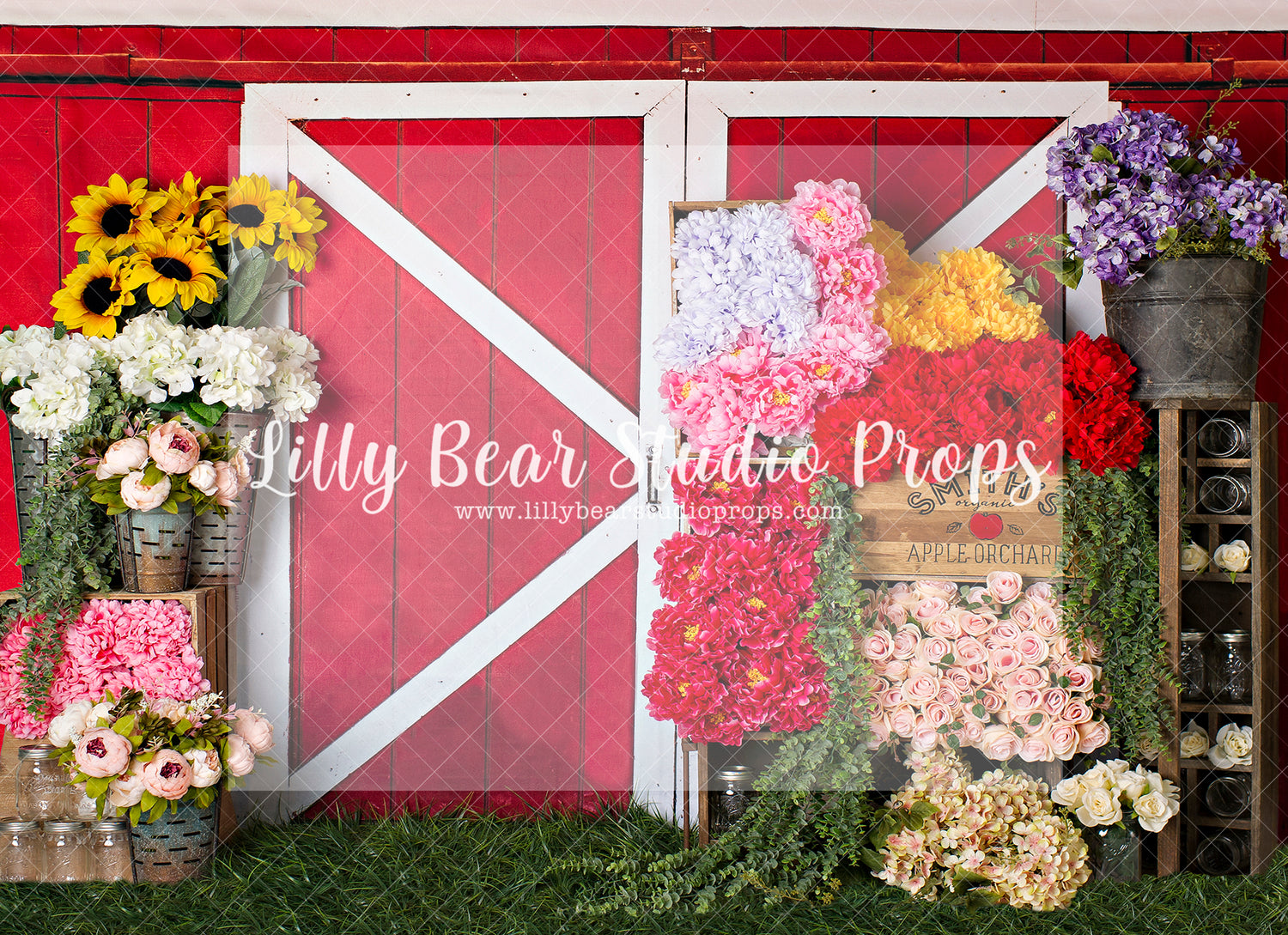 Farm Florals - Lilly Bear Studio Props, barn door, easter garden, FABRICS, floral garden, flower market, red barn, red barn spring, red barn wood, spring, spring garden