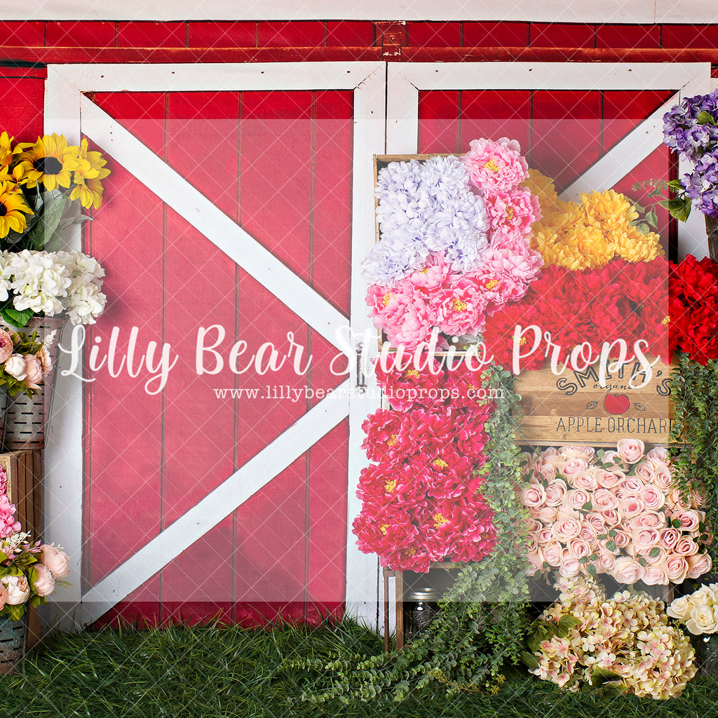 Farm Florals - Lilly Bear Studio Props, barn door, easter garden, FABRICS, floral garden, flower market, red barn, red barn spring, red barn wood, spring, spring garden