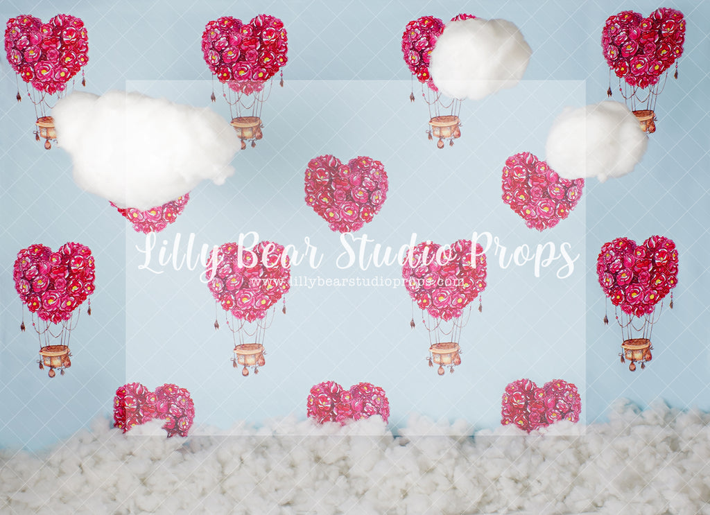 FLOATING HEARTS - Lilly Bear Studio Props, clouds, FABRICS, heart balloons, heart hot air balloon, hot air balloon, pink hot air balloon, valentine, valentine sky, valentines day