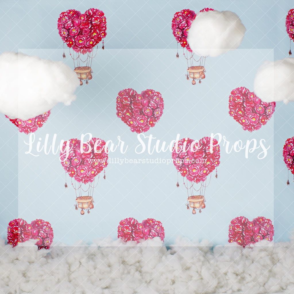 FLOATING HEARTS - Lilly Bear Studio Props, clouds, FABRICS, heart balloons, heart hot air balloon, hot air balloon, pink hot air balloon, valentine, valentine sky, valentines day