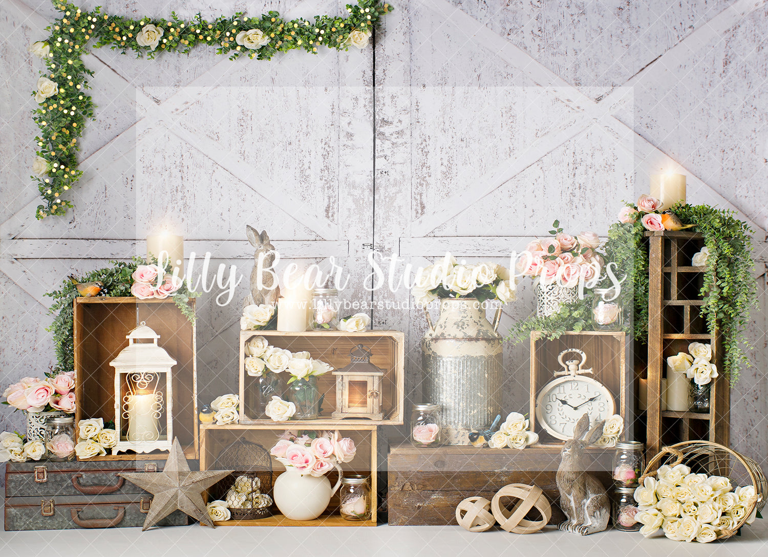 Full Bloom Bunnies - Lilly Bear Studio Props, FABRICS, flower barn doors, flower garden, spring, spring garden