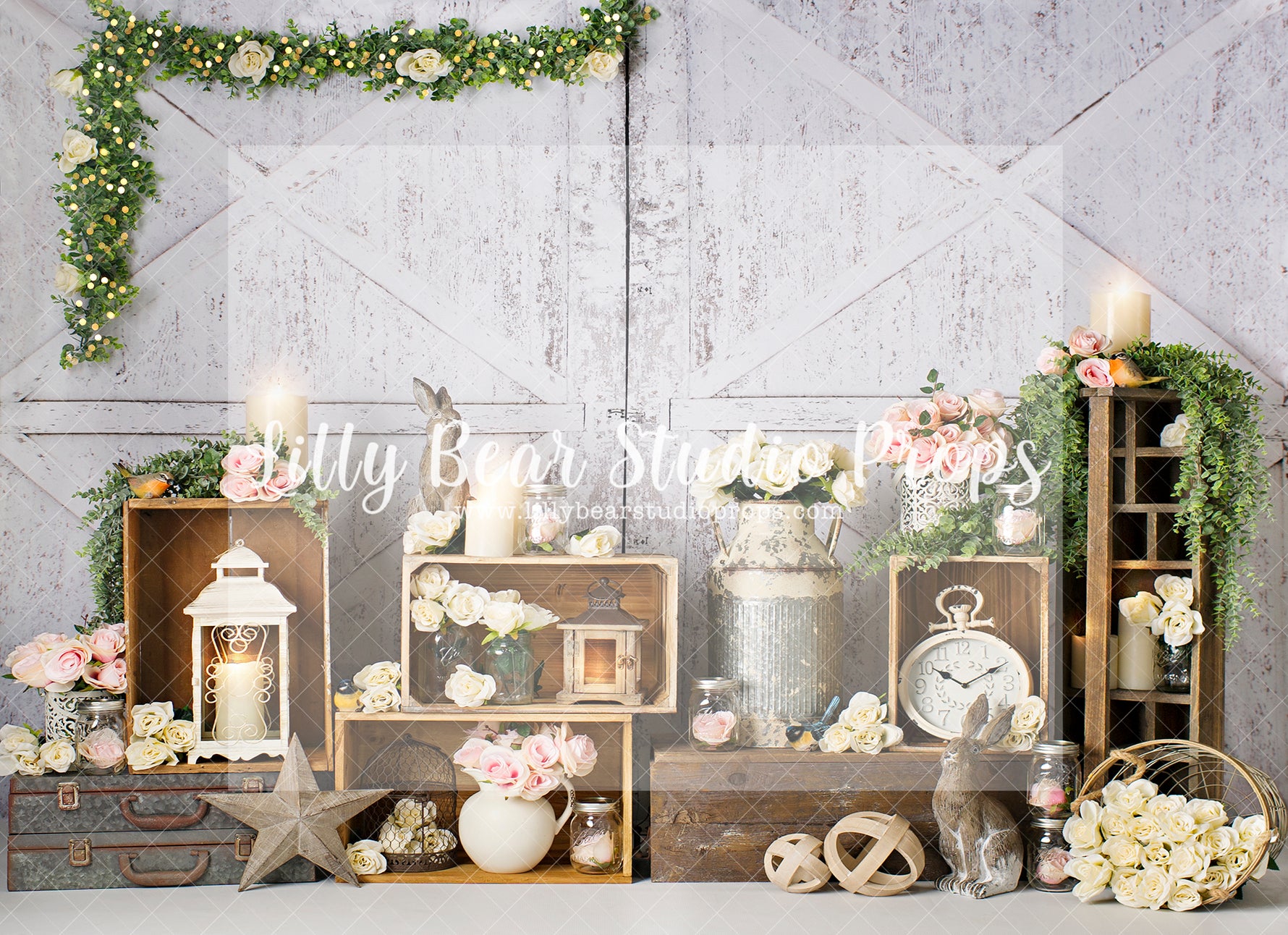 Full Bloom Bunnies - Lilly Bear Studio Props, FABRICS, flower barn doors, flower garden, spring, spring garden