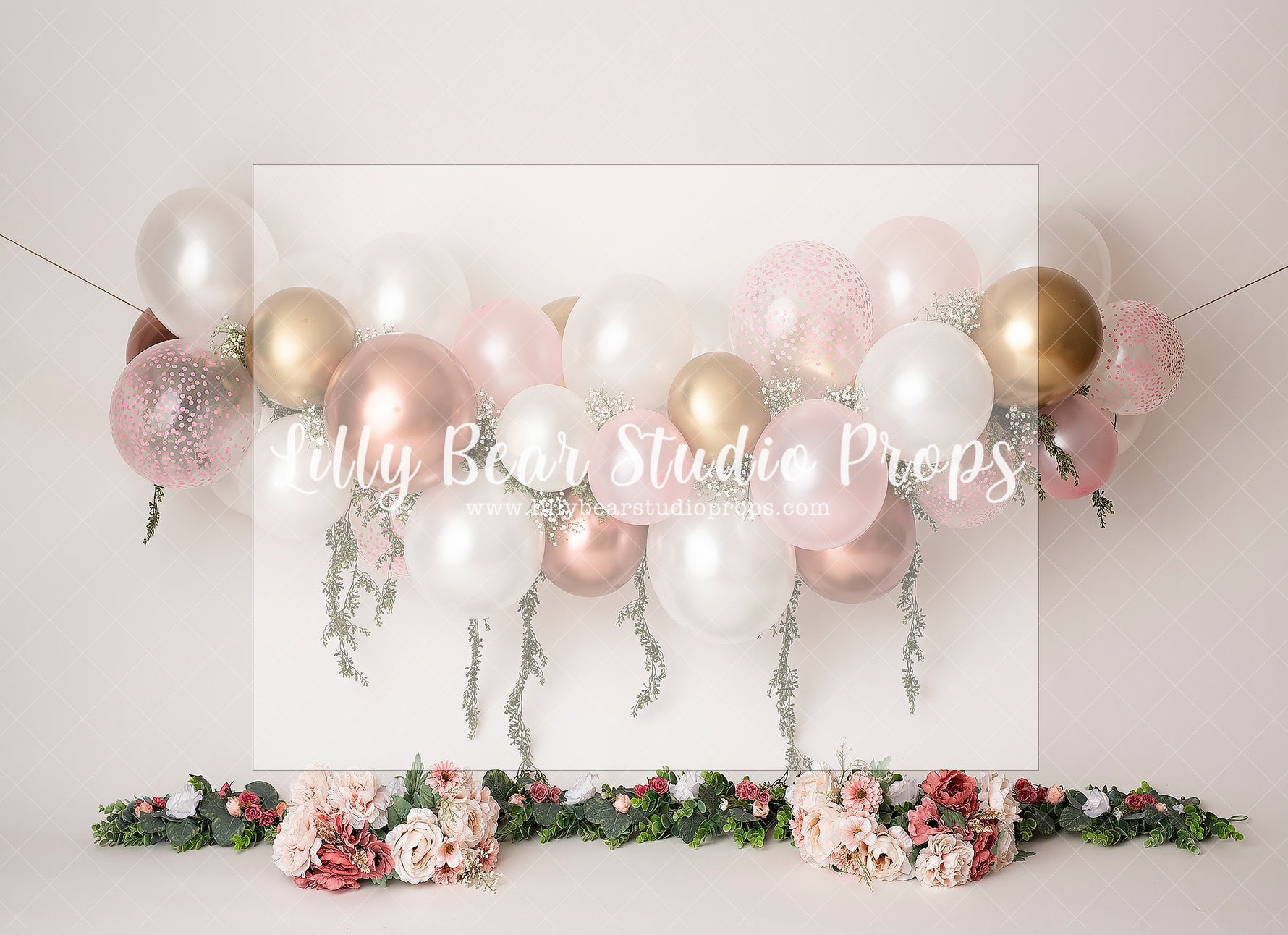 Balloon Blossoms - Lilly Bear Studio Props, balloons, balloons and flowers, boy, clear balloons, clouds, clouds and stars, FABRICS, flower balloons, girl, girl balloons, gold balloons, heart, metallic balloons, metallic gold balloons, metallic pink balloons, pink clouds, valentine