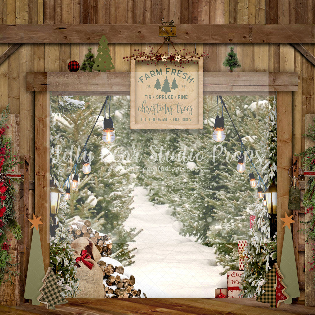 Farm Fresh Tree Farm - Lilly Bear Studio Props, boho christmas fireplace, candles, candy cane, christmas, christmas fireplace, christmas snow, christmas train, christmas tree farm, Cozy, Decorated, Fabric, FABRICS, Festive, fireplace, gingerbread, gingerbread house, Giving, Holiday, Holy, Hopeful, joy wreath, Joyful, lollipop, lollipops, Merry, Peaceful, Peacful, Red & Green, santa candy cane, Seasonal, train tracks, tree farm, white fireplace, winter, wreath, Xmas, Yuletide