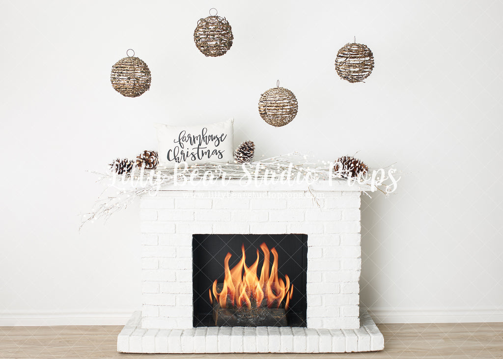 Farmhouse Christmas Mantle - Lilly Bear Studio Props, bohemian mantel, boho mantel, christmas, christmas mantel, fireplace, forest, holiday fireplace, holiday mantel, mantel, simple, simple mantel, simple white, white fireplace, white mantel, winter
