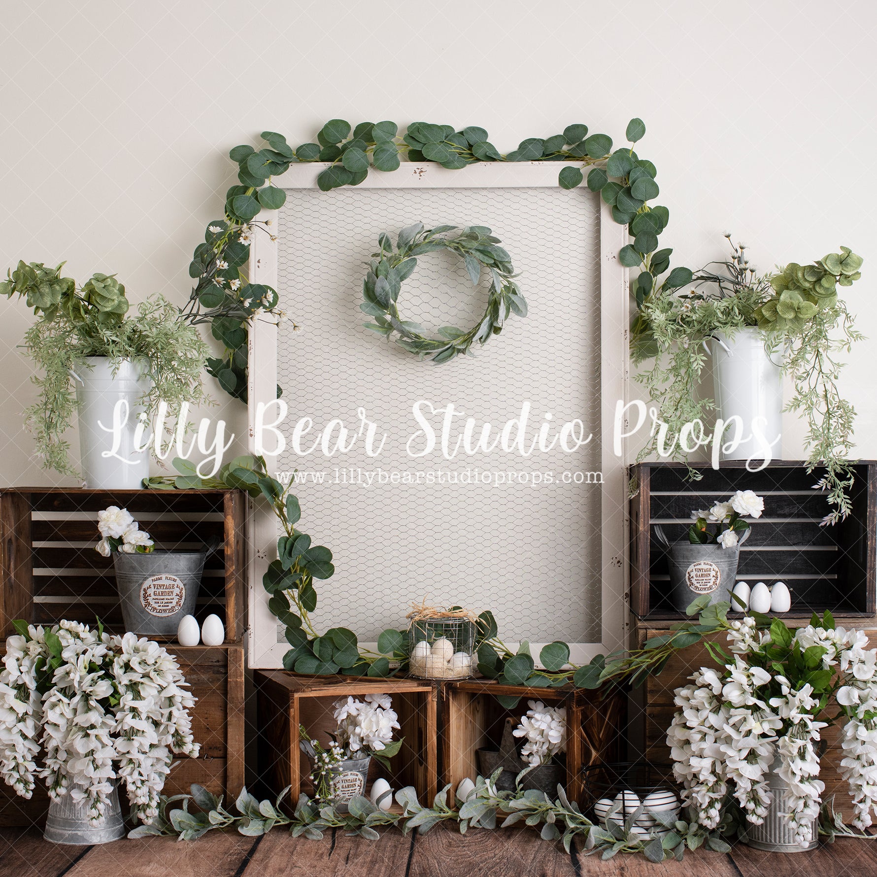 Farmhouse Inspired - Lilly Bear Studio Props, boho greenery, bunny, cake smash, FABRICS, floral, garden, girl, Greenhouse, happy easter, spring, spring boho, spring floral, spring flowers