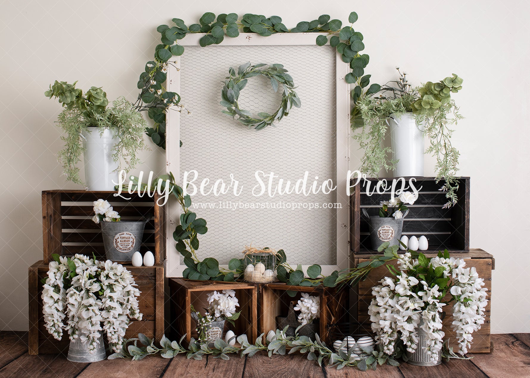 Farmhouse Inspired - Lilly Bear Studio Props, boho greenery, bunny, cake smash, FABRICS, floral, garden, girl, Greenhouse, happy easter, spring, spring boho, spring floral, spring flowers