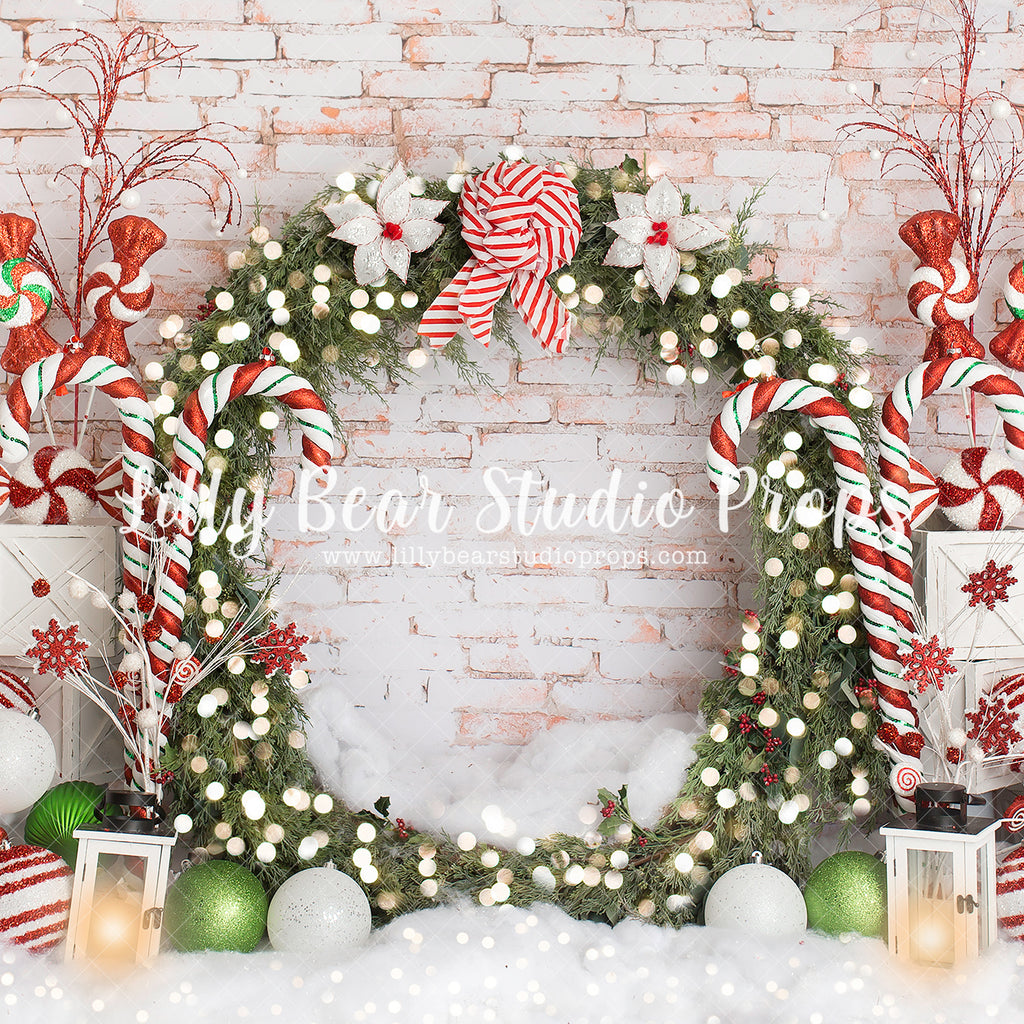 Festive Christmas Wreath - Lilly Bear Studio Props, birch, birch trees, birch wood, brick christmas, candy cane, christmas, christmas candy, christmas fence, christmas wreath, holiday, joy to the world, lanters, Large wreath, pine trees, santa candy cane, winter, wreath, wreaths