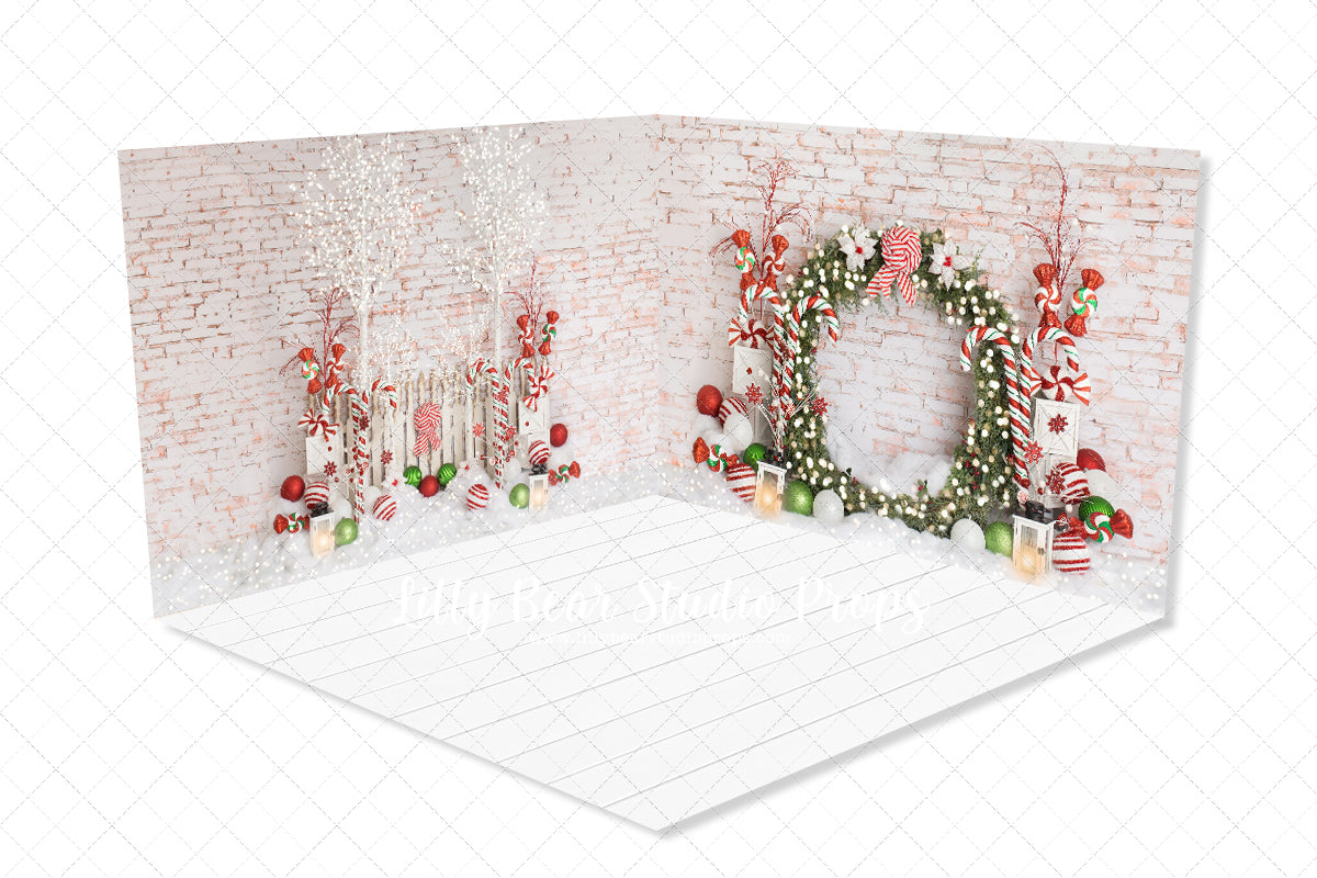 Festive Holly Room - Lilly Bear Studio Props, black fireplace, bohemian christmas, bohemian fireplace, bohemian mantel, boho, boho christmas, boho holiday, boho mantel, christmas, christmas mantel, christmas village, evergreen trees, evergreens, Fabric, fireplace, holiday, holiday christmas, mantel, Pampas, pine trees, white christmas, white holiday, Wrinkle Free Fabric