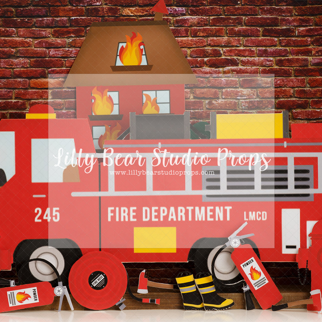 Fire Department - Lilly Bear Studio Props, axe, Fabric, fire, fire chief, fire extinguisher, fire hose, fire hydrant, fire station, fire truck, firefighters, fireman, fireman hat, Wrinkle Free Fabric