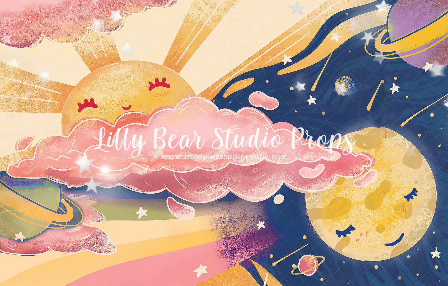 First Trip Around The World by Brittany Ebany & Co. sold by Lilly Bear Studio Props, blue - clouds - moon - night sky