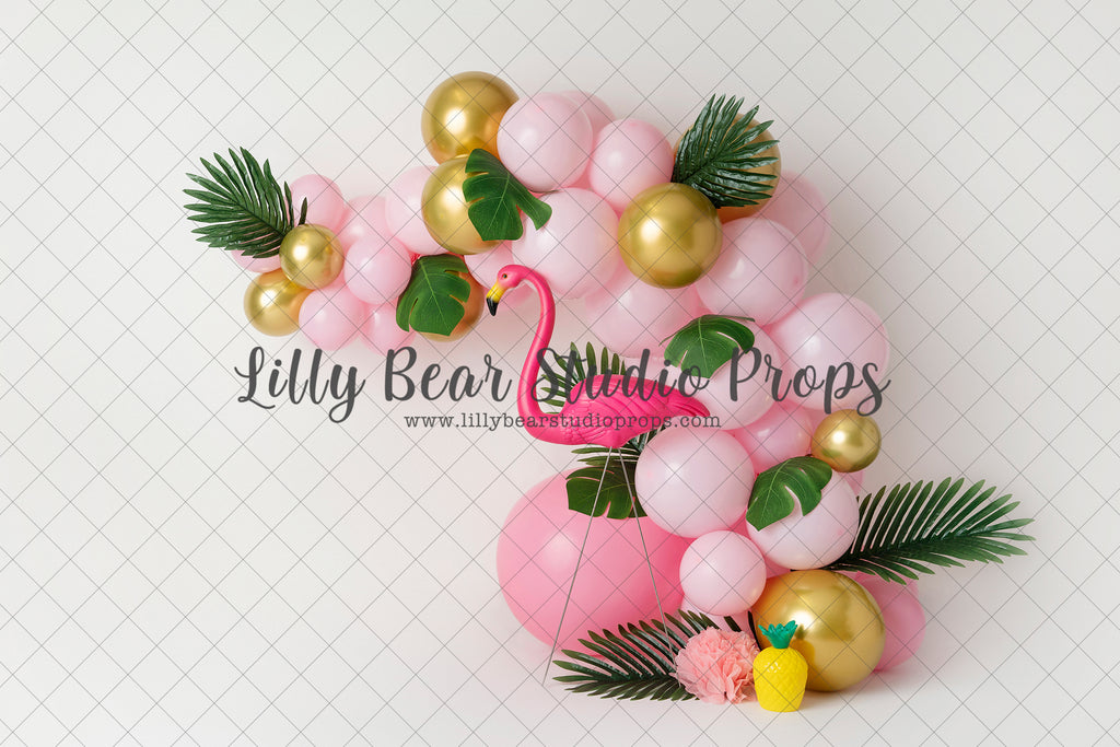 Flaming Flamingo Fiesta - Lilly Bear Studio Props, balloon rainbow, flamingo, flamingo floral, flamingo flowers, flamingo jungle, flamingos, glitter rainbow, gold rainbow, hawaiian flamingo, palm leaves, pastel rainbow, pink balloons, pink flamingo, pink rainbow