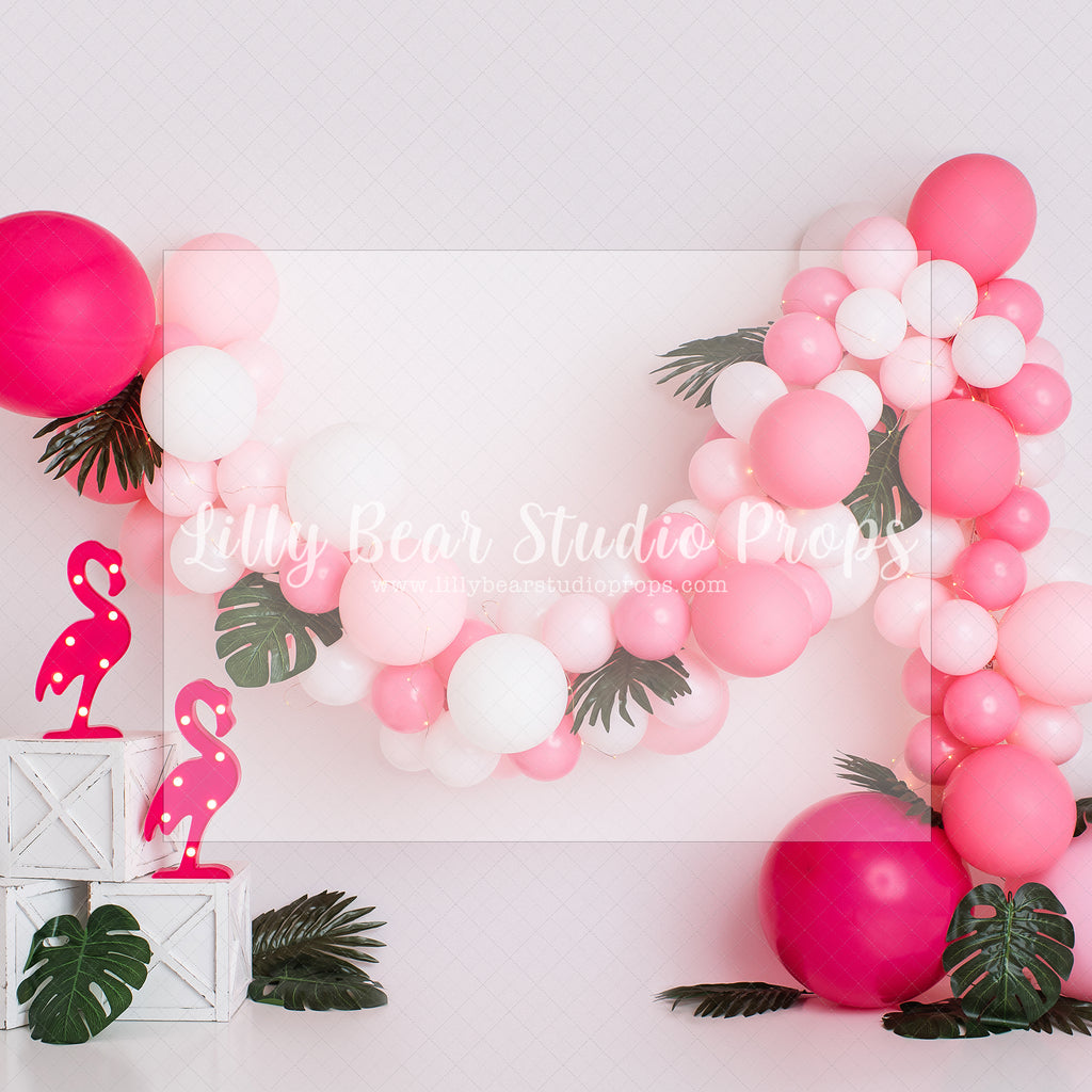 Flamingo Dance by E Newton - Lilly Bear Studio Props, flamingo, flamingo floral, flamingo jungle, flamingos, hawaii, hawaiian, hawaiian flamingo, hawaiian leaves, hawaiian luau, pink flamingo