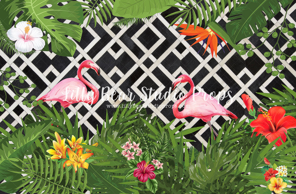Flamingo Jungle by Lilly Bear Studio Props sold by Lilly Bear Studio Props, aloha - aloha flowers - black and white - f